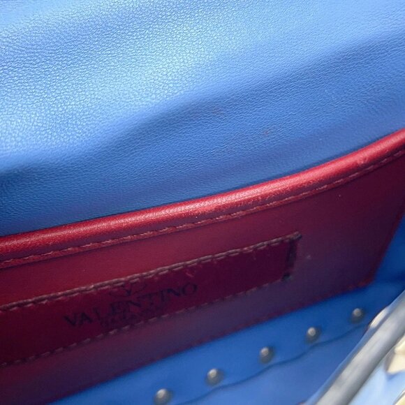 Valentino Garavani Rock Studded Spike Bag Size Small Patent Leather Blue - Picture 10 of 16